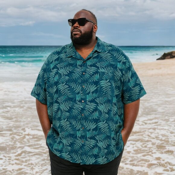 Oak Hill Other - Oak Hill Button Down Collared Dress Shirt Fern Print Sport Top Green Navy 3XL